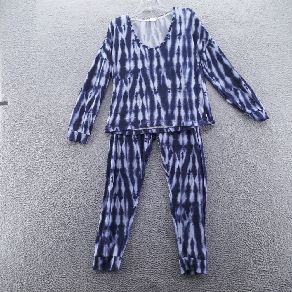 Lucky Brand Womens Tie Dye Pajama Set Large Blue White Long Sleeve Scoop Neck